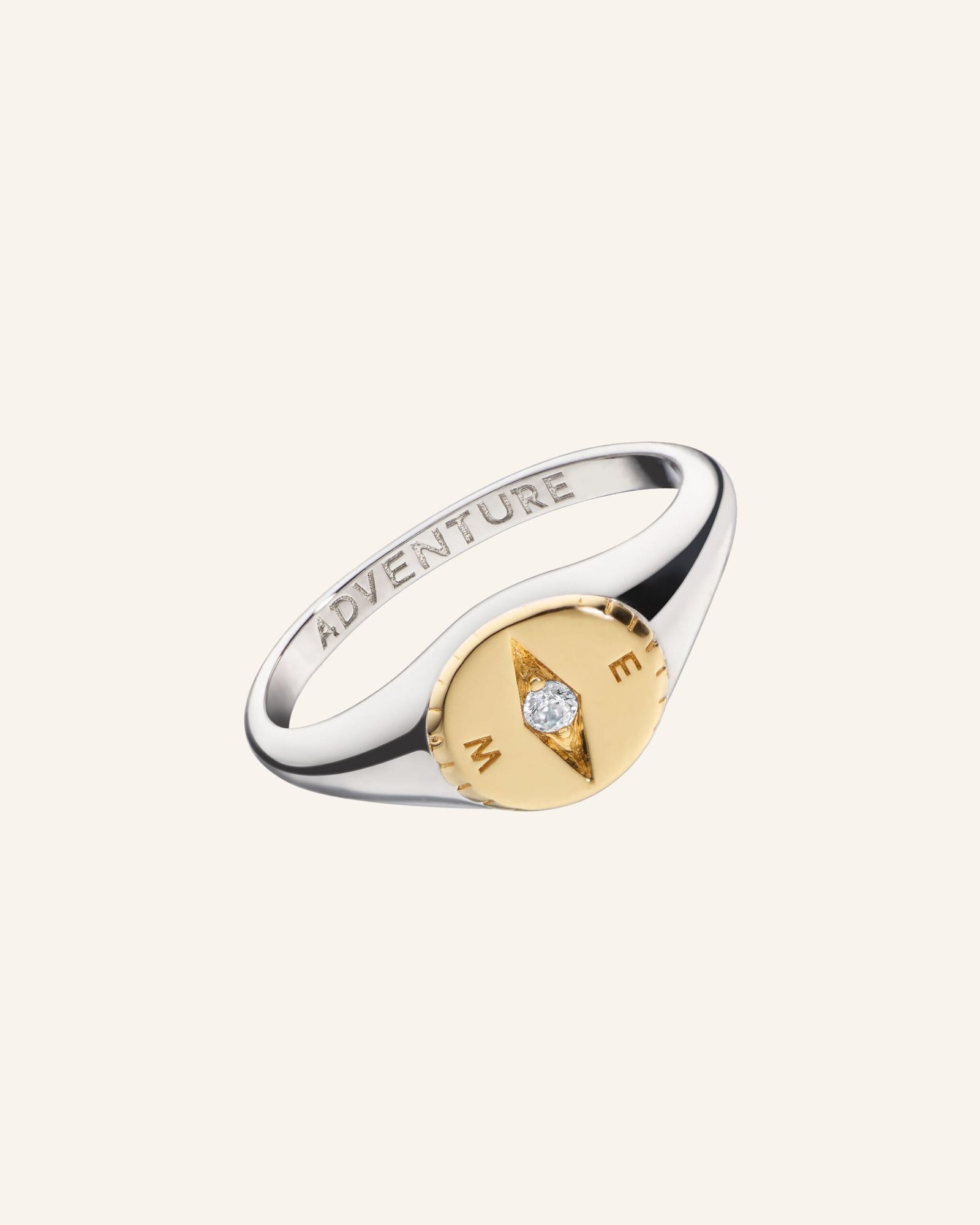 Adventure Compass Two-Tone Poesy Stackable Ring