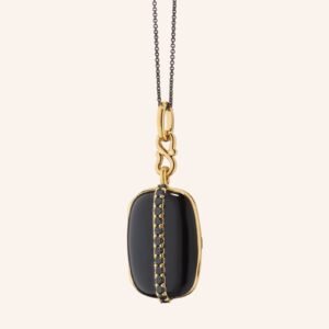 Black Enamel Vermeil Cushion Locket with Black Diamonds