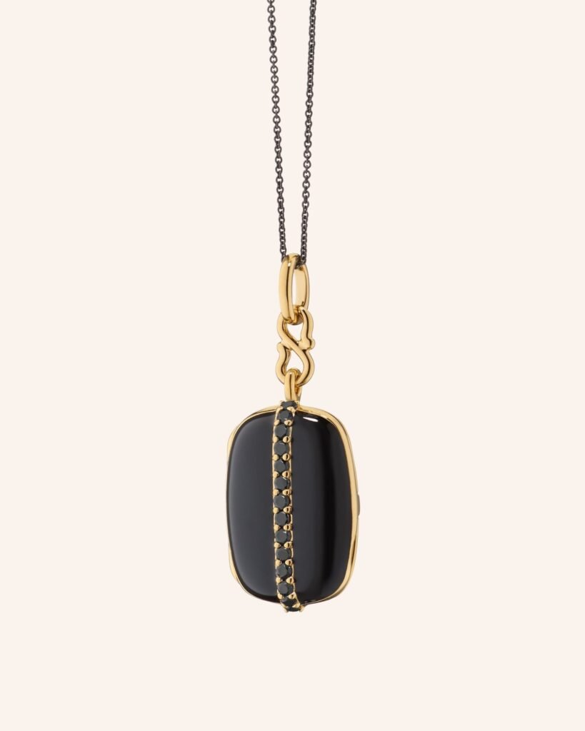 Black Enamel Vermeil Cushion Locket with Black Diamonds