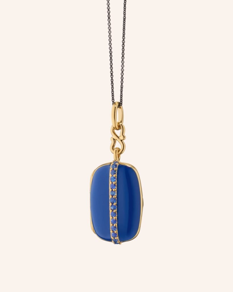Blue Enamel Vermeil Cushion Locket with Blue Sapphires