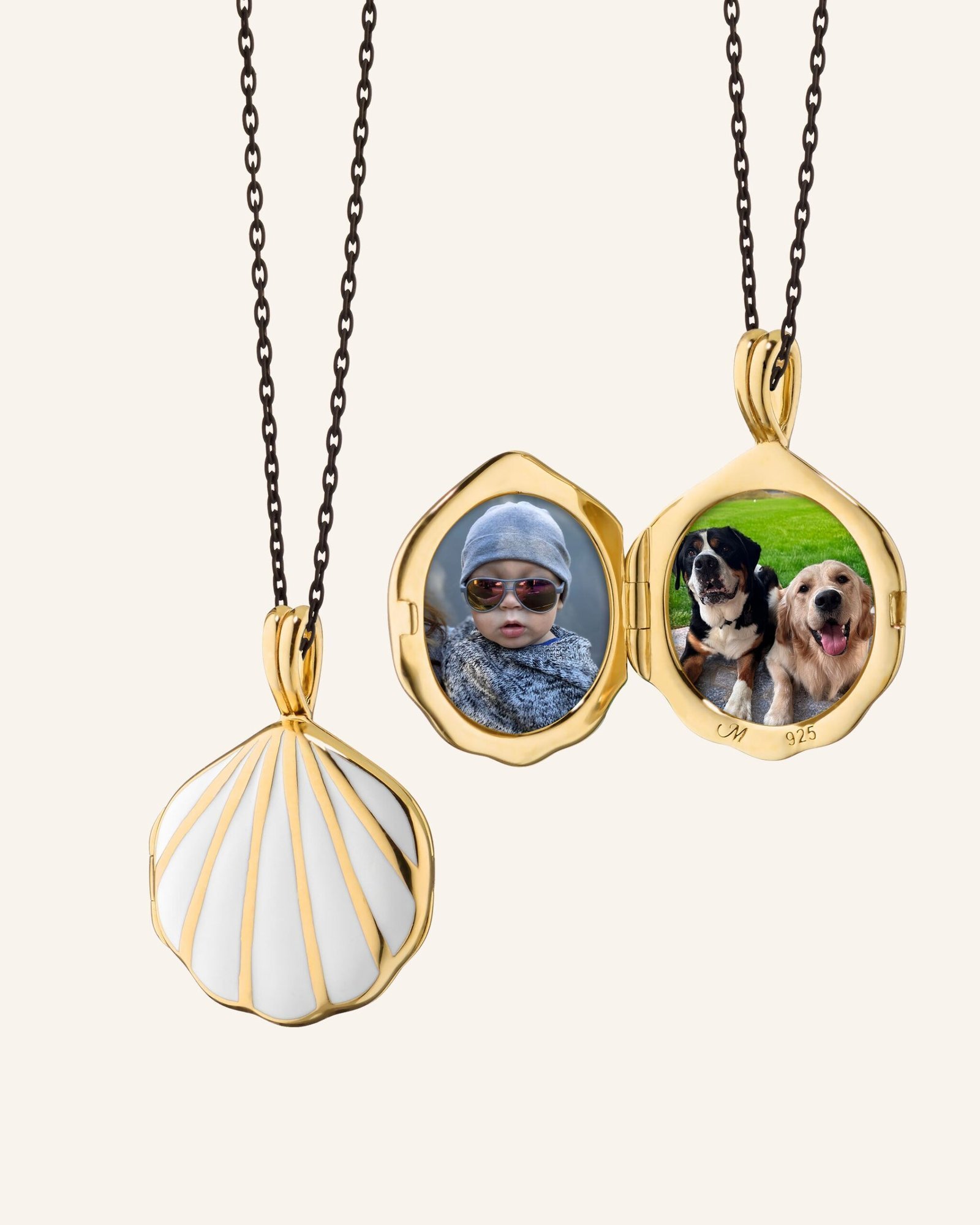 White Enamel Vermeil Sculpted Shell Locket - 图片 3