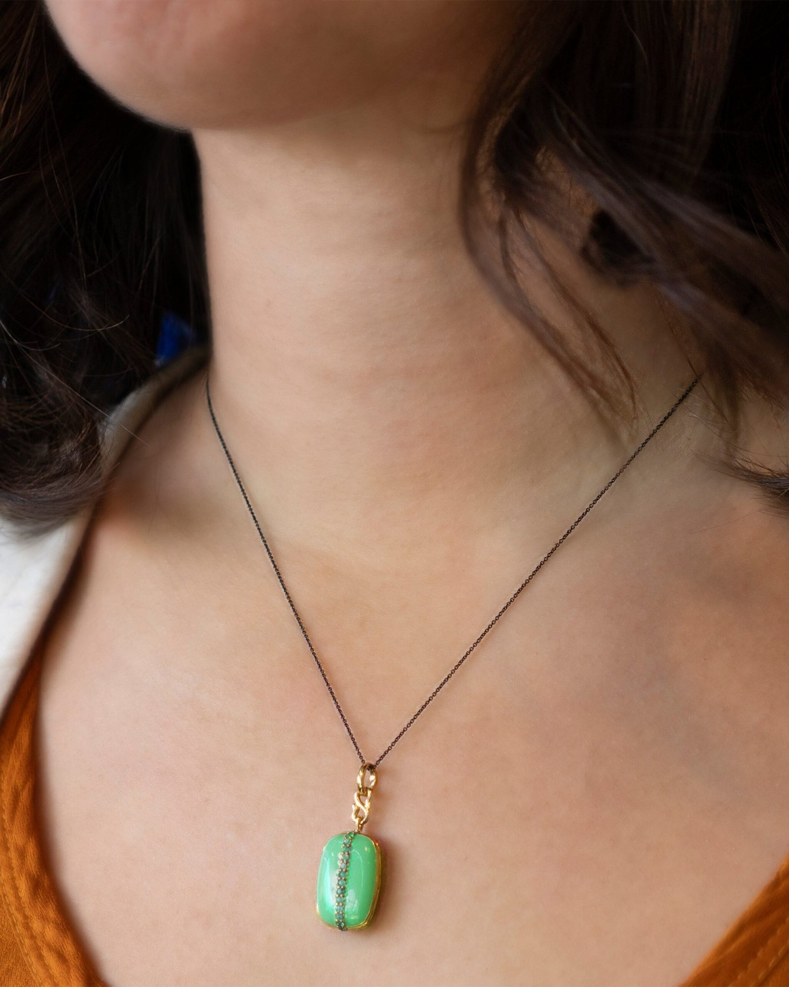 Green Enamel Vermeil Cushion Locket with Tsavorites - 图片 2